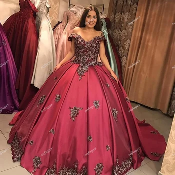Bordo Gėlės Princesė Vestuvių Suknelės, Kamuolys Suknelė Vestidos de Noivas Suknia Slubna Chalatas De Mariee Nuotakos