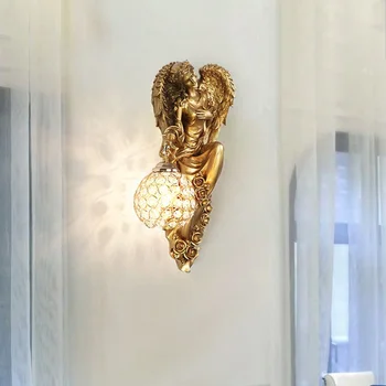 Europos Kristalų Angelas sienos lempos kambarį fono sienos koridoriaus Kūrybos Aukso papuošti dervos lempos