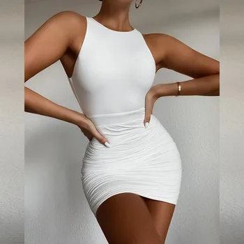 Moterų Sexy Bodycon Suknelė Grynas O Kaklo Vasaros Berankovis Suknelė Vakarėlis Elegantiškas Trumpas Mini Suknelės Slim Backless Mujer Suknelės