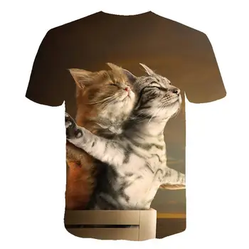 2019 Naujas Cool T-shirt Vyrai/Moterys 3d marškinėliai Spausdinimo dvi katės trumpomis Rankovėmis Vasaros Viršūnes Tees juokingi marškinėliai Male S-6XL