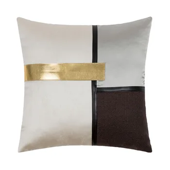 45x45/50x30cm spalvos bloką pagalvėlė padengti pilka smėlio spalvos sofos užvalkalas pu odos ir aksomo juosmens pagalvę padengti atlošas