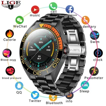 LIGE Naujas vyrų Smart watch širdies ritmas, Kraujo spaudimas Fitness tracker IP68 vandeniui Sporto žiūrėti smartwatch vyrai, Skirtų 