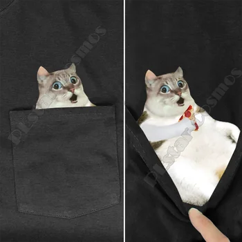 Hipių Kišenėje Tee T Shirts vasaros virėja Katė atspausdintas t-shirt vyrams, moterims viršūnės juodos medvilnės tees juokinga Trumpas rankovės dropshipping