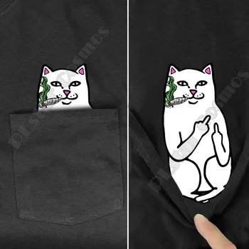 Hipių Kišenėje Tee T Shirts vasaros virėja Katė atspausdintas t-shirt vyrams, moterims viršūnės juodos medvilnės tees juokinga Trumpas rankovės dropshipping
