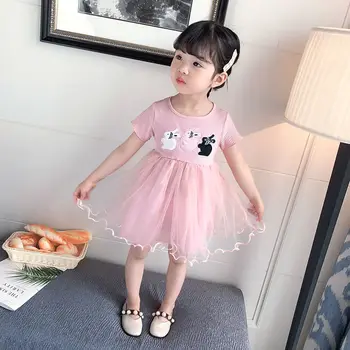 VIDMID Animacinių filmų Antis suknelė naujas vasaros princesė cartoon vaikų drabužius, kūdikių mergaitės trumpas rankovės medvilnės suknelės, drabužiai P738