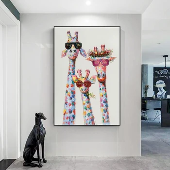 Žirafa Šeimos Su Akiniais Naftos Paveikslų Spausdinimas Ant Drobės Meno Nuotraukas Gyvūnų Gatvės Menas, Plakatų Ir Spausdina Vaikai Kambario Dekoro