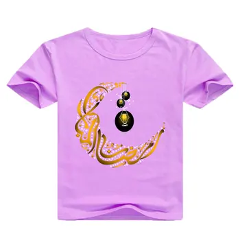 Vasaros 4-14 yr-senas naujas stilius berniukas mergaitė vaikams laisvalaikio T-shirt spausdinti animacinių filmų Aktyvus viršuje 3108 Ramadanas luna su žibintų