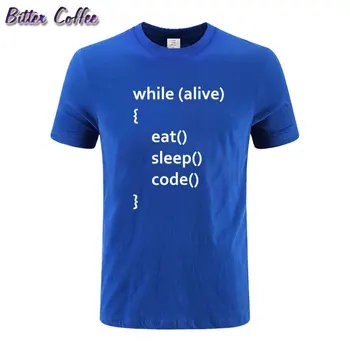 O Gyvas Marškinėlius Valgyti, Miegoti Kodas Juokinga Tee Viršūnes Vyrų Programavimo Juokauja Medvilnės marškinėliai EU Dydis