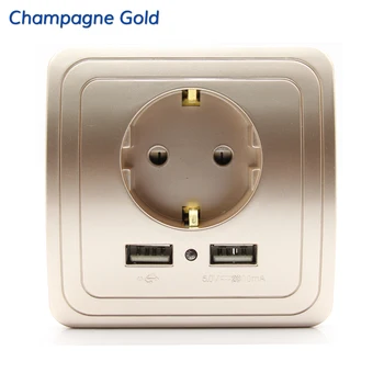 Aukso,Sidabro,Šampano,Aukso, Geriausia Dual USB Prievado 2000mA Sieninis Įkroviklis Adapteris ES Kištukinis Elektros Lizdas Skydelyje