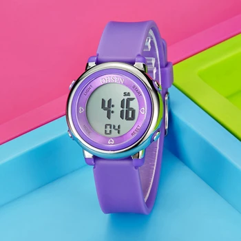 Skaitmeninis Moterų Mergina Laikrodis Mados Vandeniui Violetinė Silikono Vaikams Žiūrėti vaikai 7 spalvų LED Plaukimo Sporto Laikrodžiai signalizacijos