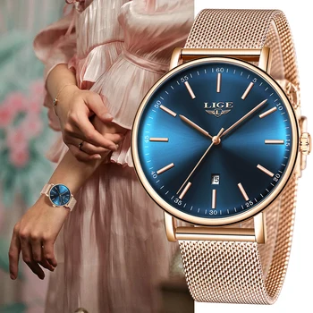 LIGE Rose Gold Moterų Laikrodžiai Verslo Kvarco Vandeniui Žiūrėti Ponios Viršų Prabangos Prekės ženklo Moterų Riešo Žiūrėti Laikrodžiai Relogio Feminino