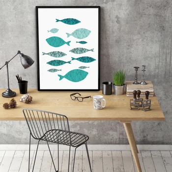 Poezijos Viduržemio jūros regiono stiliaus jūros žuvų A4 formato drobė meno, plakato spausdinimas dažymo apdailos namų valgomojo kambario sienų apdaila
