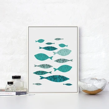Poezijos Viduržemio jūros regiono stiliaus jūros žuvų A4 formato drobė meno, plakato spausdinimas dažymo apdailos namų valgomojo kambario sienų apdaila