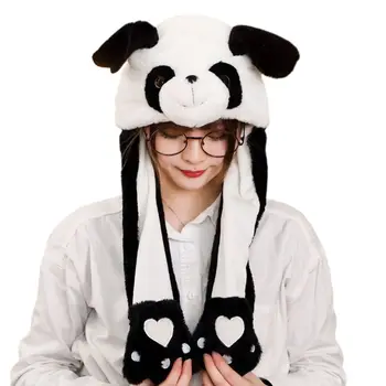 Vaikų, Suaugusiųjų Trumpas Pliušinis Mielas 3D Animaciją Panda Gyvūnų Skrybėlę su persikėlimu į Ausis Dvigubas oro Pagalvė Letenas Šiltas Earflap Bžūp Žaislas Šalių Rekvizitai