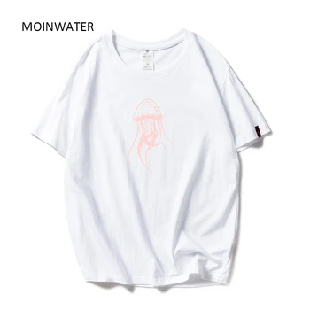 MOINWATER Naujas Vasaros T marškinėliai Moterims Balta Juoda Medvilnės Medūzos Modelis T-shirts Panele Laisvalaikio Tees Moterų Viršūnių MT19111