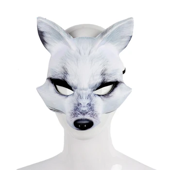 Velykų Kaukė Fox Gyvūninės Kilmės Šalis Balto Plastiko Villus Arkties Lapės Kaukę Cosplay Šalis, Viršutinė Pusė Veido Maskaradas