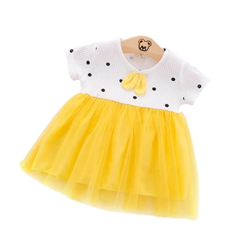 Baby Girl Dress Akių Sijonas Polka Dot Spausdinti Trumpomis Rankovėmis Aukštos Juosmens Bowknot Atsitiktinis Kūdikių Drabužiai