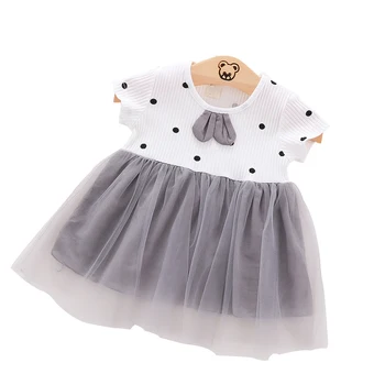 Baby Girl Dress Akių Sijonas Polka Dot Spausdinti Trumpomis Rankovėmis Aukštos Juosmens Bowknot Atsitiktinis Kūdikių Drabužiai