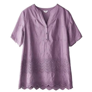 Aukštos Kokybės Medvilnės Marškinėliai Moterims Vasaros Atsitiktinis Viršūnes Naujų 2020 M. Korėjos Stiliaus Siuvinėjimų Moteris, Palaidinės, Marškinėliai Plius Dydis P1252