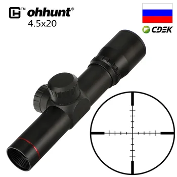 Ohhunt 4.5X20 1 Colio Kompaktiškas Medžioklės Šautuvas taikymo Sritis Taktinis Optinį Taikiklį P4 Stiklo Išgraviruotas Tinklelis Riflescope Flip-Open Objektyvo Dangteliai