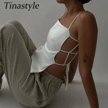 Tinastyle Balti Tuščiaviduriai Iš Sexy Pasėlių Viršuje Moterys Vasarą Korsetas Viršuje Stebėjimo Tvarstis Trumpas Bustier Streetwear Šalies Klubas Tankų