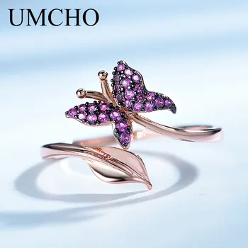 UMCHO Grynas 925 Sterlingas Sidabro Žiedai Sukurta Nano Pink Moganite Drugelis Aukščio, Žiedai, Moterų Papuošalai Romantiška