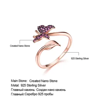 UMCHO Grynas 925 Sterlingas Sidabro Žiedai Sukurta Nano Pink Moganite Drugelis Aukščio, Žiedai, Moterų Papuošalai Romantiška