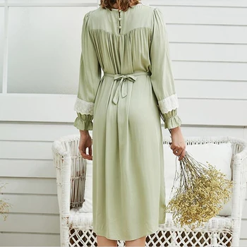 Moterų Nightown Aksomo Žiemos Homewear Elegantiškas Sleepwear Gentlewoman Nightdress Nightgowns Žalia