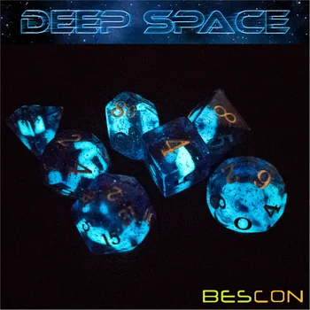 Bescon Super Švyti Tamsoje Blizgučiai Polyhedral Kauliukai Nustatyti, DEEP SPACE,, Šviesos RPG Kauliukai Nustatyti,Žėrintis Naujovė DND Žaidimas Kauliukai