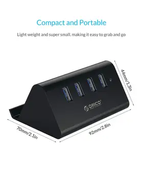ORICO 5Gbps Didelės Spartos Mini 4 uostų USB3.0 HUB Splitter Darbalaukio Nešiojamas su Stovu Savininkas Telefono, Tablet PC - Black / White