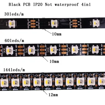 SK6812 RGB RGBW (panašiai ws2812b) 4 1 1/4m/5m 30/60/144 led/taškų/m;atskiras naudojamos led juostelės IP30/IP65/IP67 DC5V