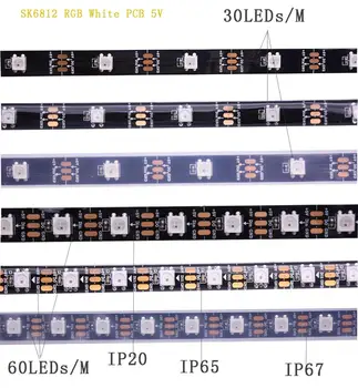 SK6812 RGB RGBW (panašiai ws2812b) 4 1 1/4m/5m 30/60/144 led/taškų/m;atskiras naudojamos led juostelės IP30/IP65/IP67 DC5V