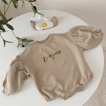 MILANCEL 2020 m. rudenį naujų kūdikių, mergaičių drabužiai sluoksniuotos rankovėmis kūdikiams, mergaitėms bodysuits laiškas spausdinti baby one piece mielas lankelis