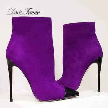 Doris Fanny pažymėjo tne violetinė zomša žiemos batai moterims stiletto aukšto kulno ponios čiurnos batai Dydis 34-43