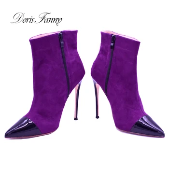 Doris Fanny pažymėjo tne violetinė zomša žiemos batai moterims stiletto aukšto kulno ponios čiurnos batai Dydis 34-43