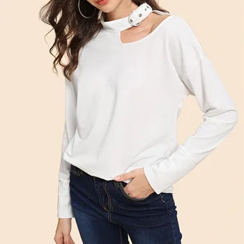 Pavasarį Moterys Slim marškinėliai Balti ilgomis Rankovėmis Kietas marškinėliai Cross Golfo Mados Pasėlių Top Marškinėliai Moteriai Naujas
