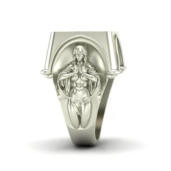 S925 Senovinių Sidabro Mergelės Marijos Malda Žiedas Dviejų spalvų Žiedas Krikščionių Mitologinių Personažų Vyrų ir Moterų Papuošalai Žiedas