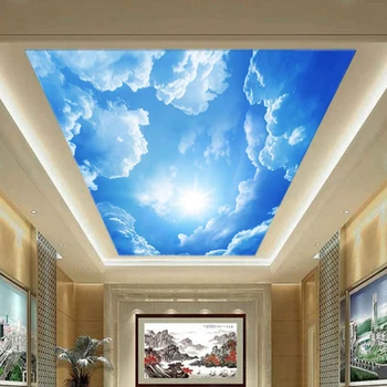 Modernus 3D Foto Tapetai Mėlynas Dangus Ir Balti Debesys Sienos Dokumentus, Namų Interjero Puošimas Kambarį Lubų Fojė Sienų Tapetai