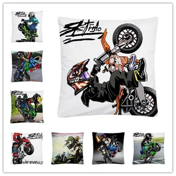Stunt motociklo animacinį modelį, Trumpas, Minkštas Pliušinis Pagalvėlė Padengti Pagalvės užvalkalą Namų Sofos, Automobilių Puošimas Užvalkalas 45X45cm
