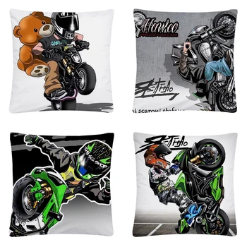 Stunt motociklo animacinį modelį, Trumpas, Minkštas Pliušinis Pagalvėlė Padengti Pagalvės užvalkalą Namų Sofos, Automobilių Puošimas Užvalkalas 45X45cm