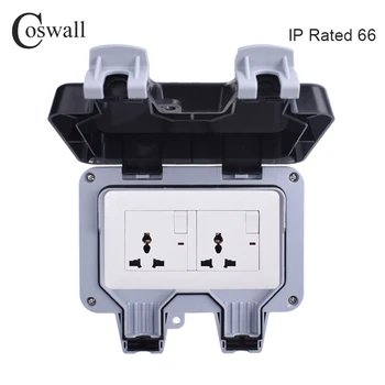 Coswall IP66 Neperpučiami ir Neperšlampami Lauko Sienos kištukinis Lizdas, 13A Dvigubai UK Standartinis Universalus 3 Pin Lizdą Įjungtas