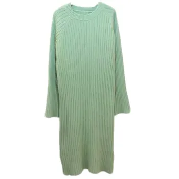 Mados Atsitiktinis plius dydžio rausvos spalvos, O-Kaklo prarasti tiesiai megzti suknelę 2020 m. žiemos Padalyti šiltas ilgas žiemos pagrindinis megztinis suknelė 3XL