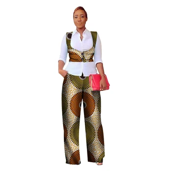 Hitarget rudenį afrikos drabužius Afrikos Moterims, 2 vnt Dashiki Medvilnės Spausdinti Vaškas Pasėlių Viršaus ir kelnės kombinezonas afrikos drabužius WY3053