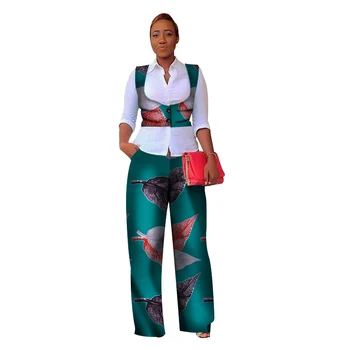 Hitarget rudenį afrikos drabužius Afrikos Moterims, 2 vnt Dashiki Medvilnės Spausdinti Vaškas Pasėlių Viršaus ir kelnės kombinezonas afrikos drabužius WY3053