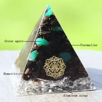Orgonite Piramidės Energijos Juodas Turmalinas Su Žalia Agatas Aliuminio Scrapenergy Orgone Meditacija Piramidės Gijimą, Kristalai Reik