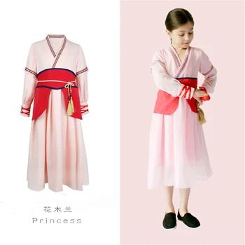 Stilius Mergaičių Hua Mulan Kostiumas su Perukas Kardas Vaikų Mielas Mergaitė Princesė Cosplay Mulan Suknelė Vaikai Kinijos Tradicinių Drabužių