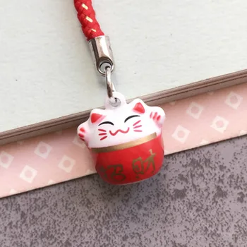 Didmeninė 100vnt kawaii mini Maneki Neko bell pasisekė katė žavesio mobiliojo telefono pakabukas priedai, mini dekoro telefono keychain dirželiai