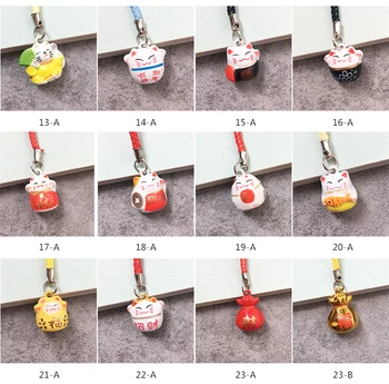 Didmeninė 100vnt kawaii mini Maneki Neko bell pasisekė katė žavesio mobiliojo telefono pakabukas priedai, mini dekoro telefono keychain dirželiai