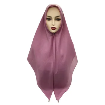 Mados Aikštė skarų Pakabinti Dideli Perlai Elegantiškas Moterų Musulmonišką Hidžabą Viskozė, Medvilnė, Malaizija Skarelė Turbaną Wrap 110x110cm