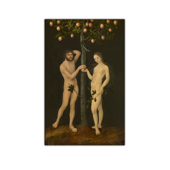 Citon Drobė Meno Aliejaus Tapybai Lucas Cranach《Adomas ir Ieva》Kūrinys Plakato Nuotrauką Sienų Dekoras Modernių Namų kambarį Apdaila